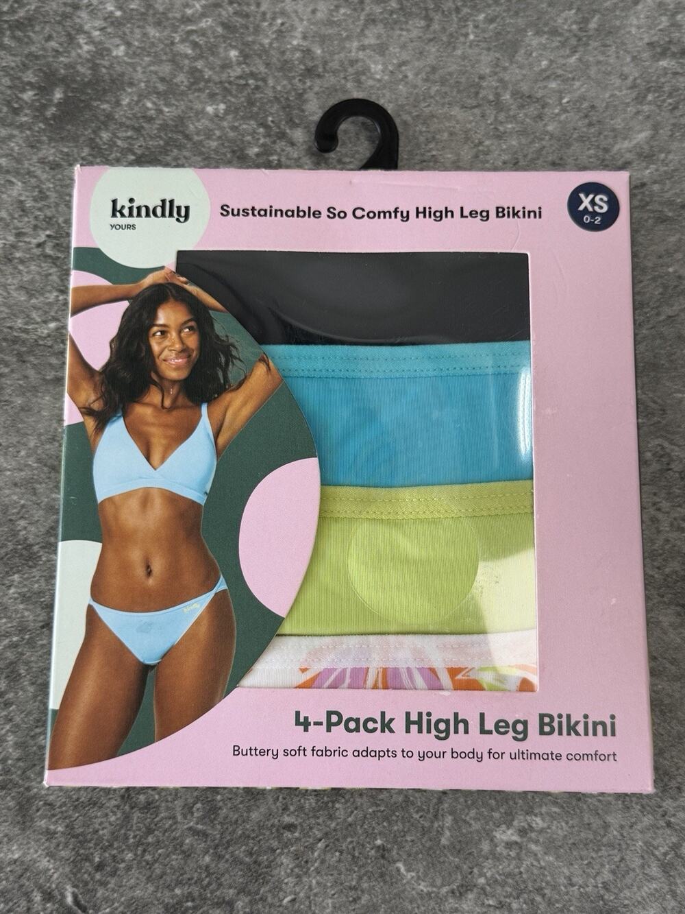 Kindly Yours Women's XS 0-2 High Leg 4-PACK So Comfy Bikini Panties